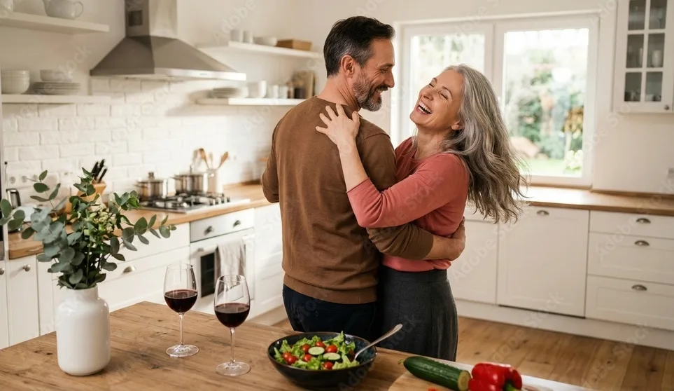 Mature couple enjoying a relaxed and affectionate moment together