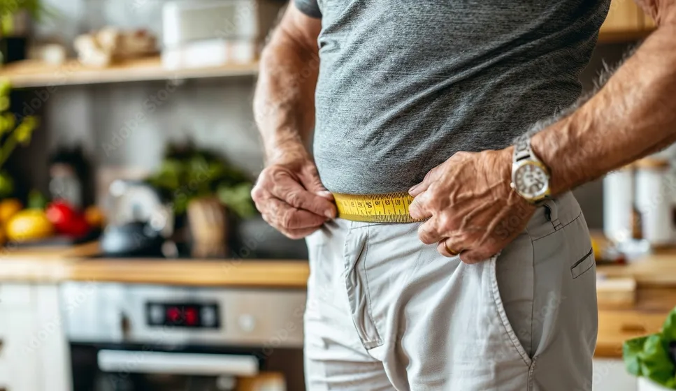Middle-aged man preparing a healthy meal as part of a weight-management plan